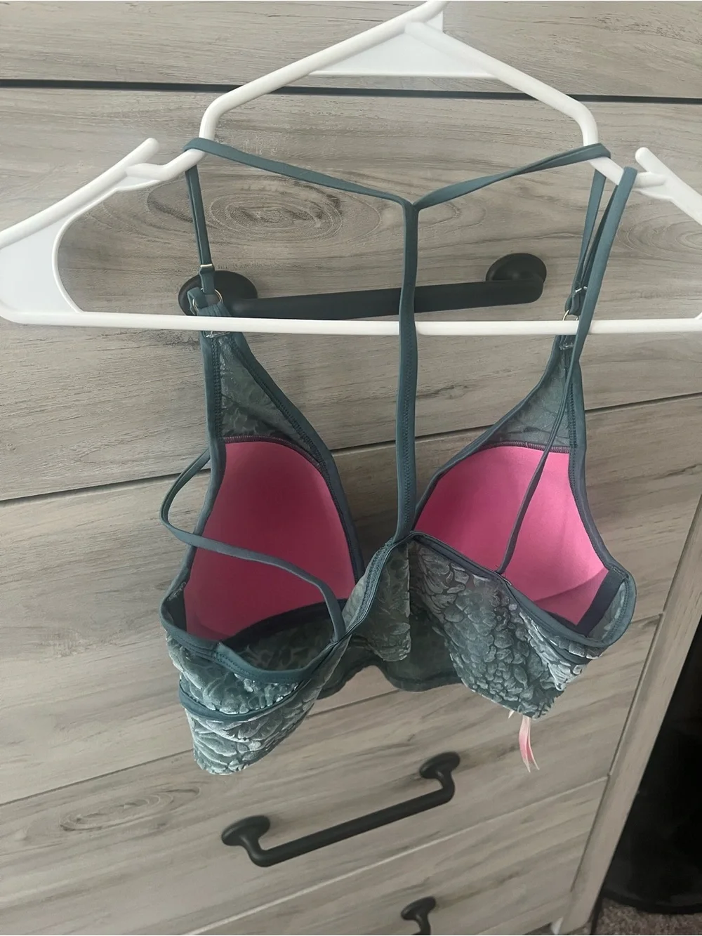 PINK Victoria's Secret Teal Floral Lace Plunge Bralette